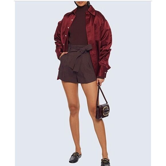 A.L.C. Pants - A.L.C. Joey Paperbag Shorts in Merlot Linen Blend‎ Belted Pockets Size 4